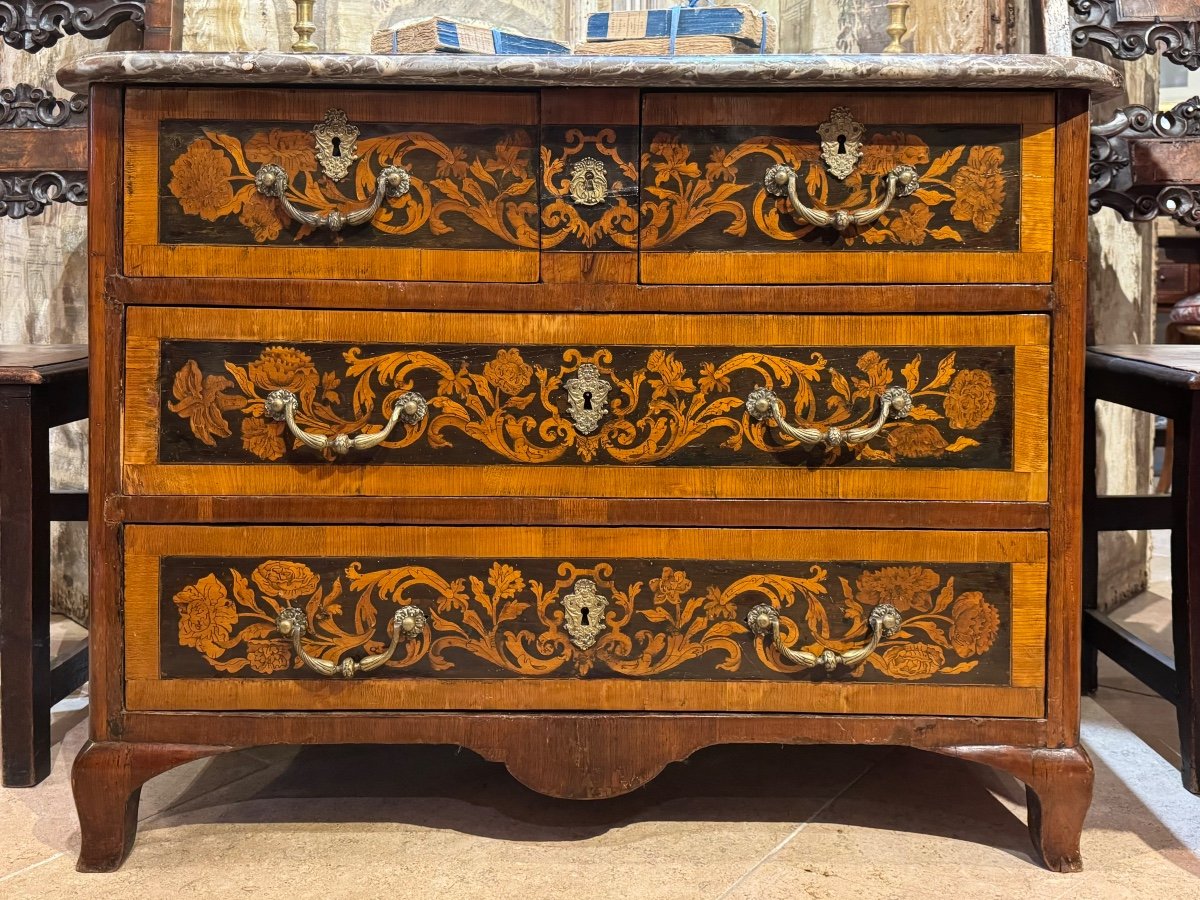 18th Century Marquetry Chest Of Drawers