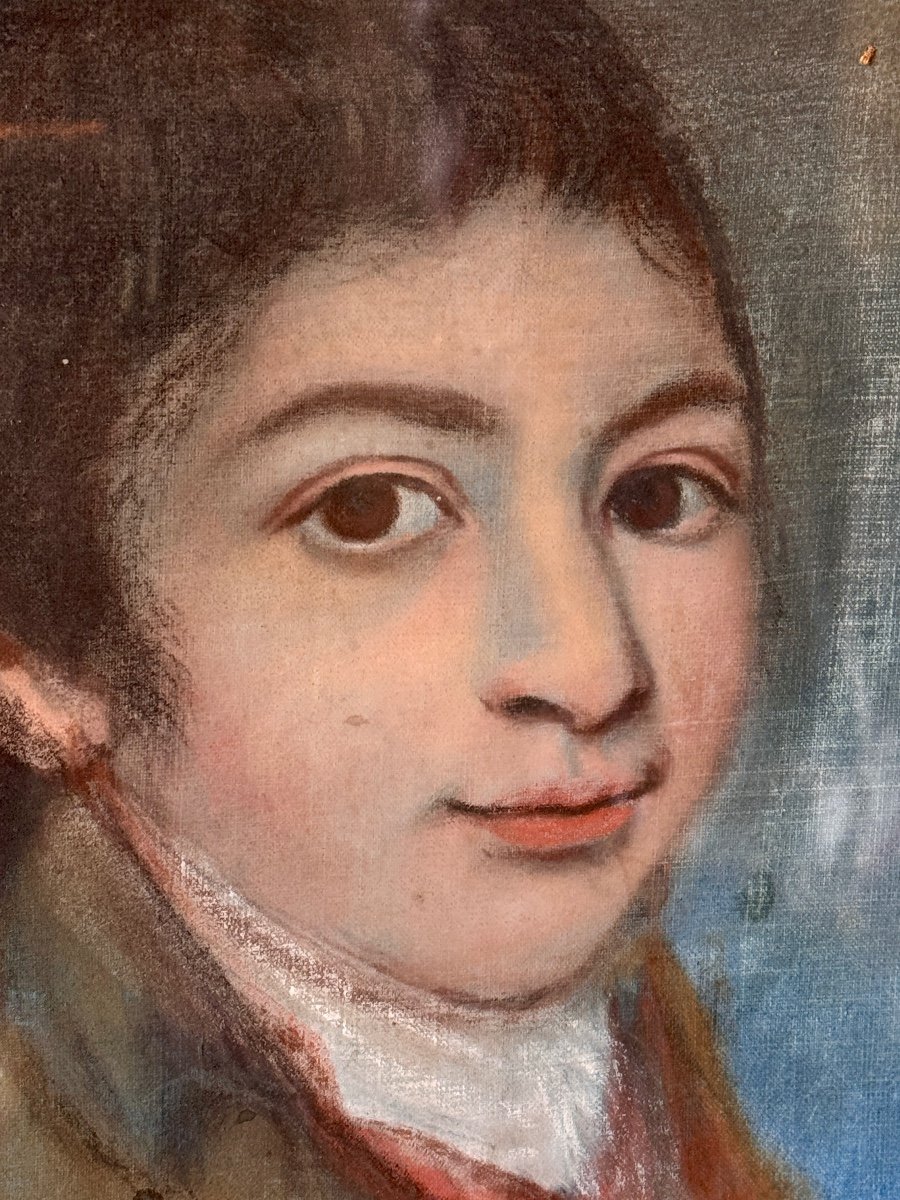 Portrait de Deux Enfants avec un Lapin, Pastel Début XIXe Siècle-photo-3