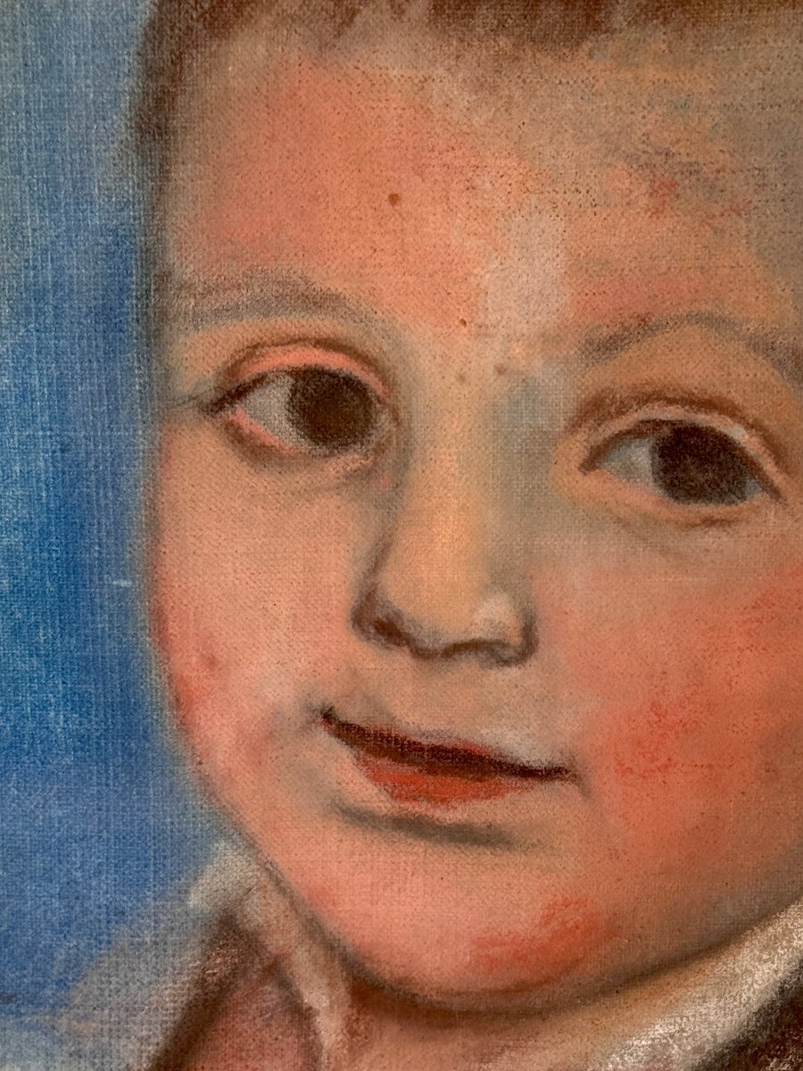 Portrait de Deux Enfants avec un Lapin, Pastel Début XIXe Siècle-photo-4