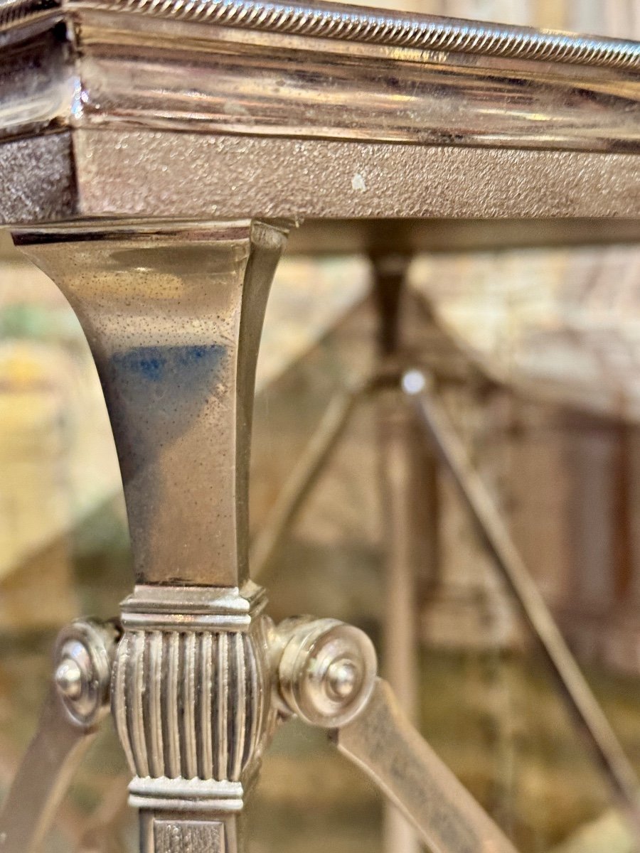 Silvered Métal Table, Attributed To Jansen, 20th Century, Black Marble Top-photo-4