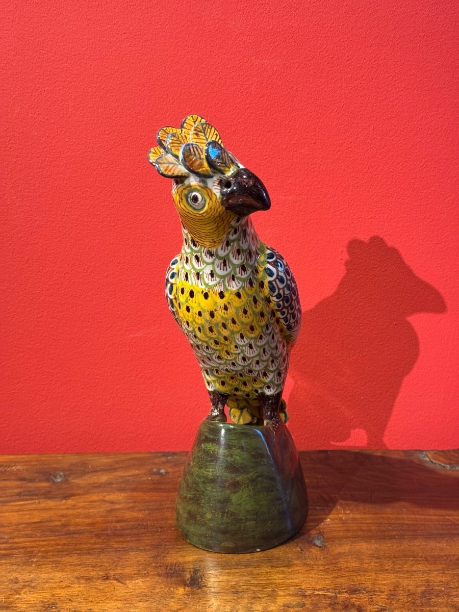 Polychrome Earthenware Parrot, Late 18th Century / Early 19th Century-photo-2