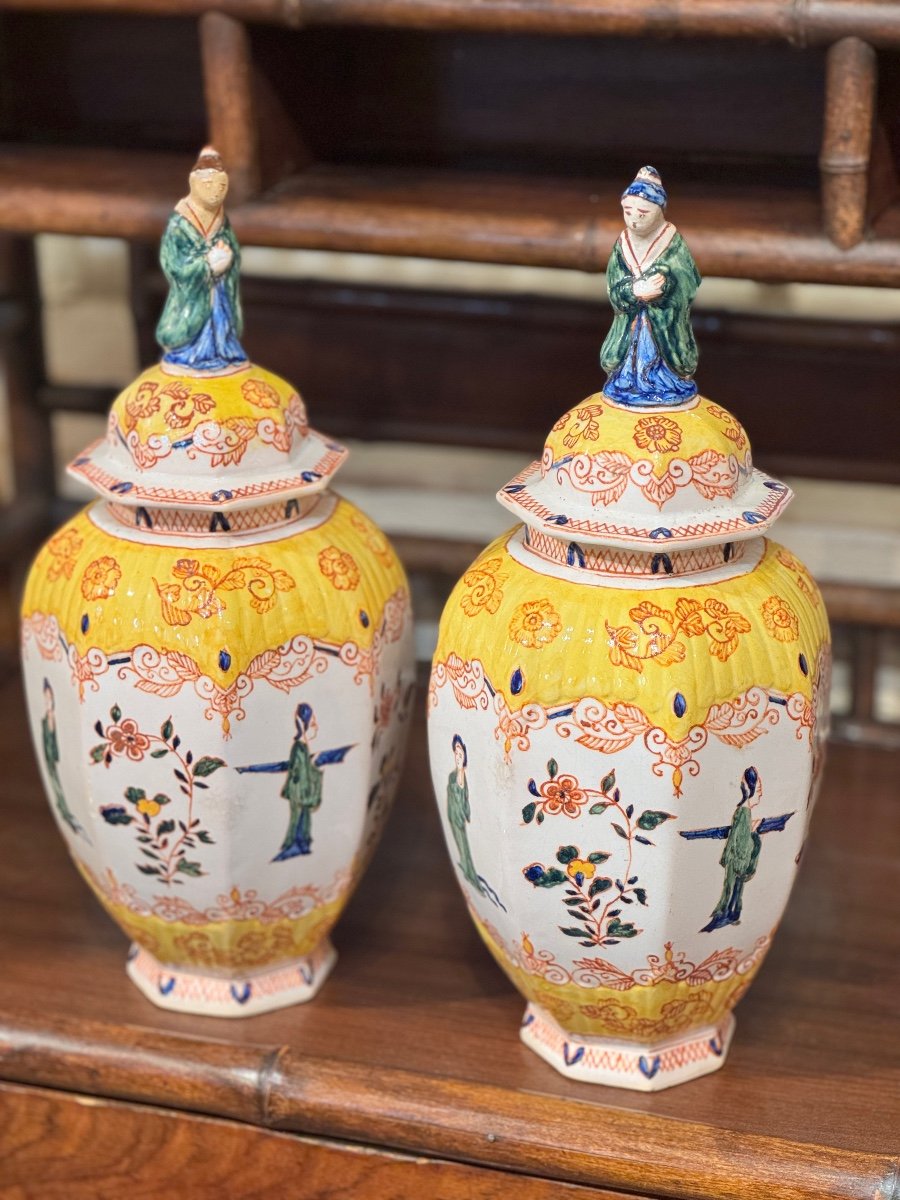 Pair Of Delftware Vases, 19th Century