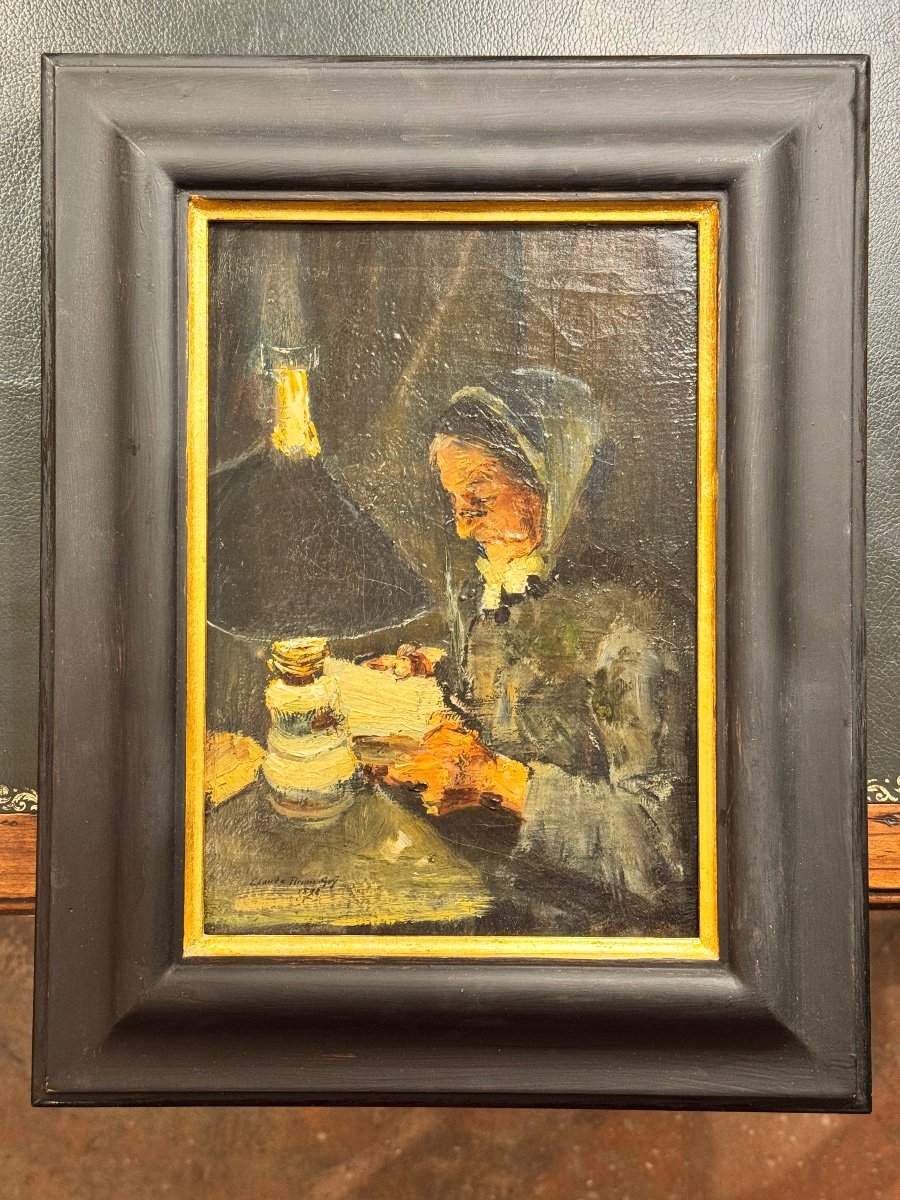 Painting “woman Reading” Signed Claude Firmin, 1892-photo-3