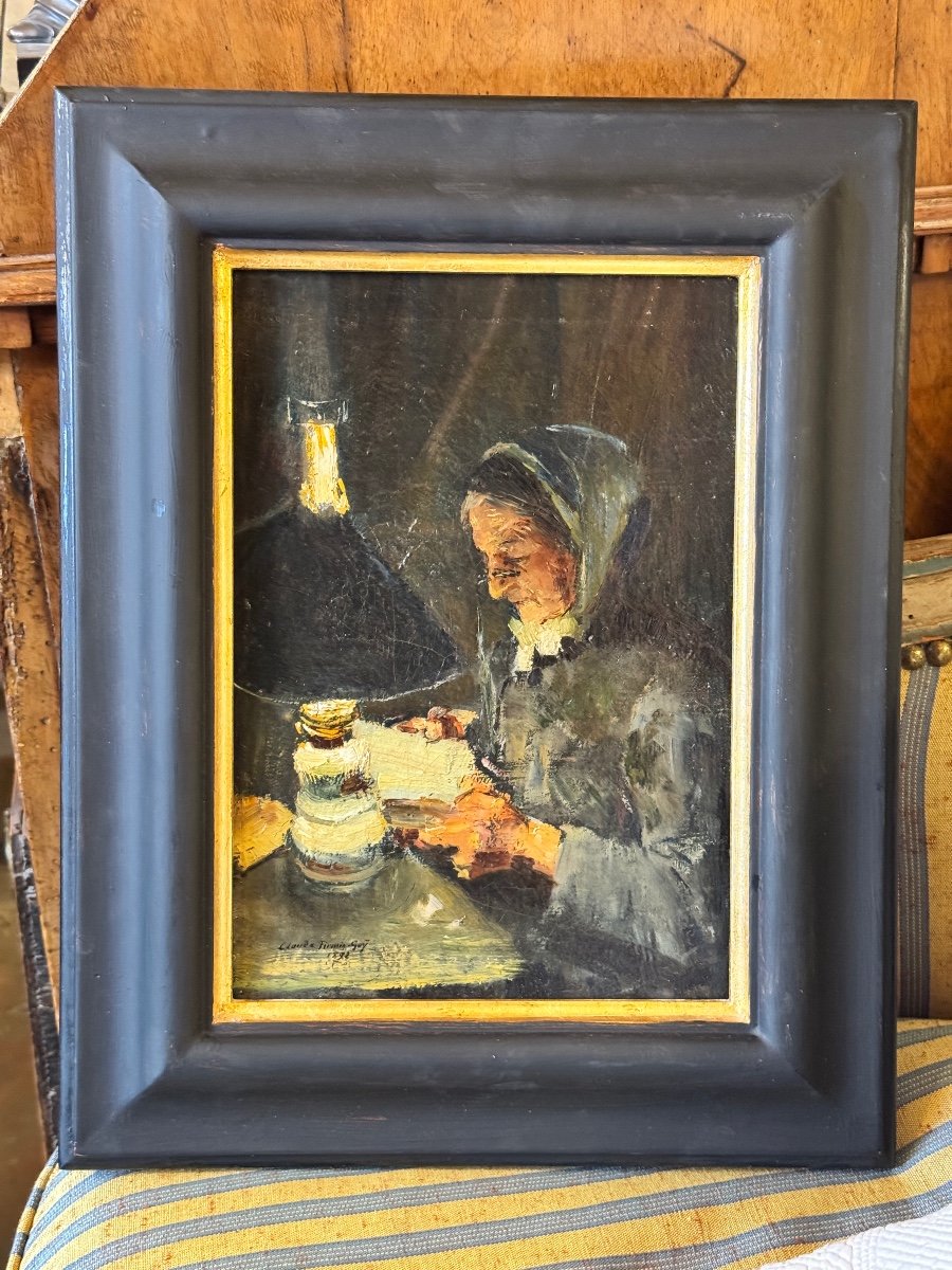 Painting “woman Reading” Signed Claude Firmin, 1892