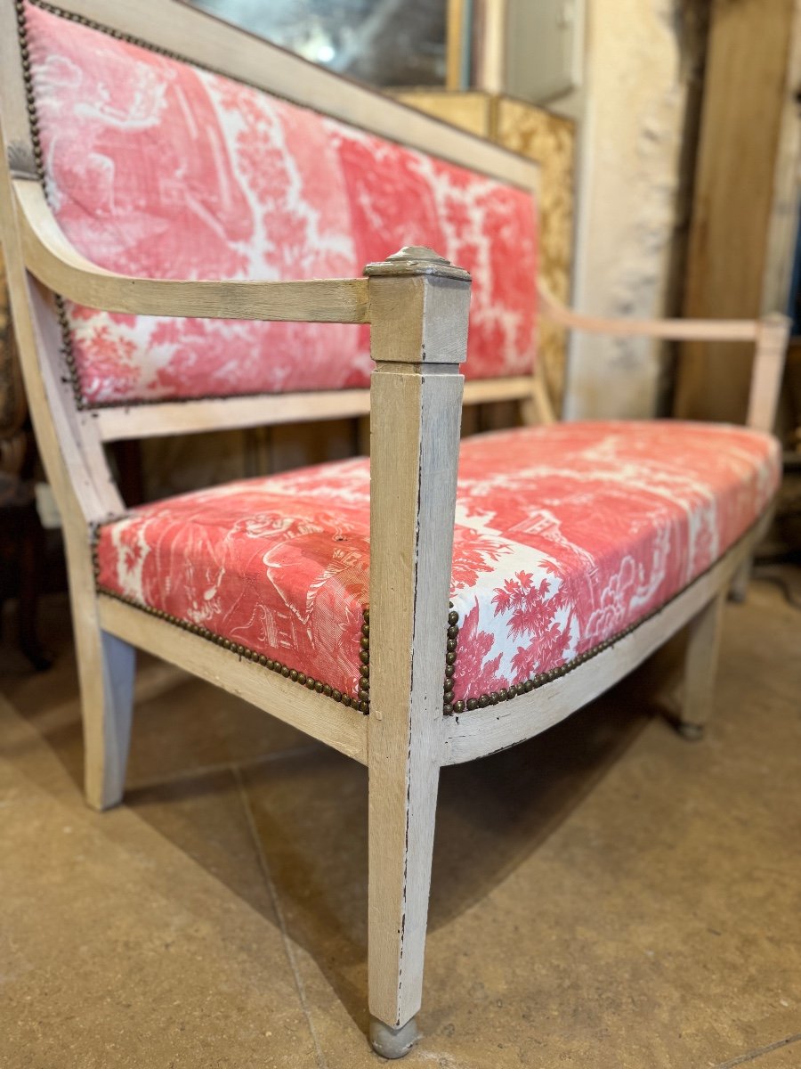 Directoire Bench In Patinated Wood – 18th Century Fabric From The Beautiran Factory-photo-3