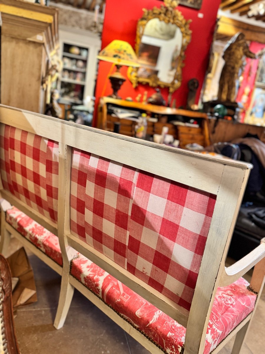 Directoire Bench In Patinated Wood – 18th Century Fabric From The Beautiran Factory-photo-7