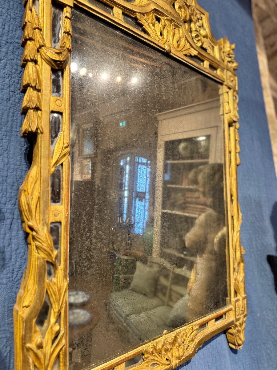 Large Gilded Wood Mirror With Glazing Beads – 18th Century, Louis XVI Style-photo-2