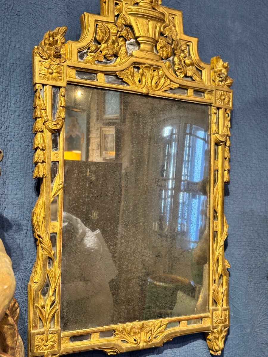 Large Gilded Wood Mirror With Glazing Beads – 18th Century, Louis XVI Style-photo-4