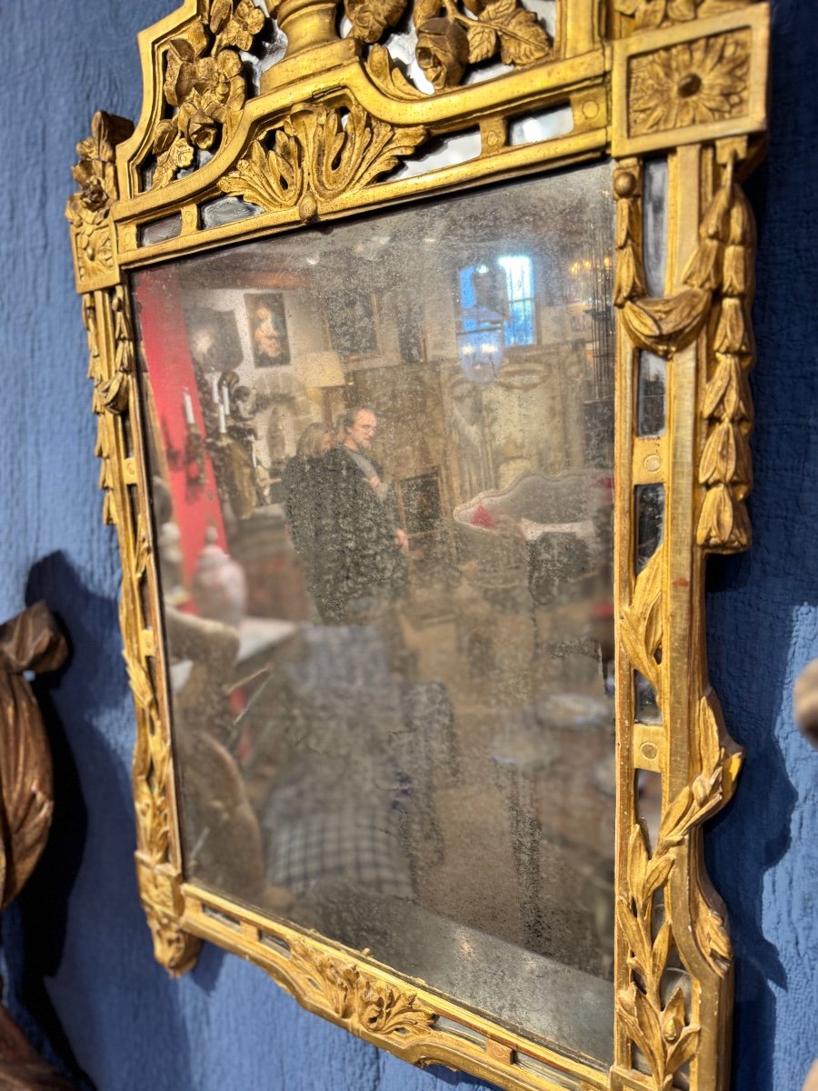 Large Gilded Wood Mirror With Glazing Beads – 18th Century, Louis XVI Style-photo-5