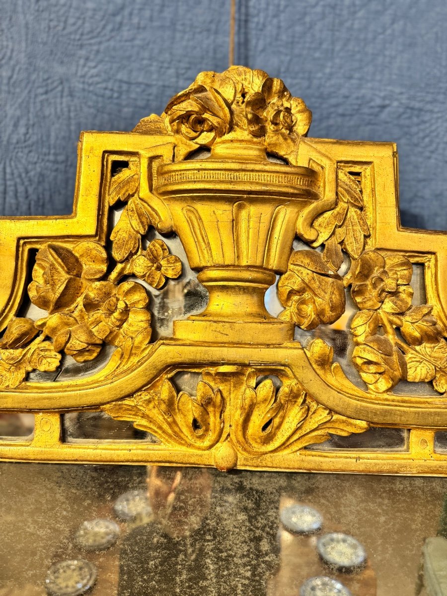 Grand Miroir à Parcloses En Bois Doré – époque XVIIIe, Style Louis XVI-photo-6