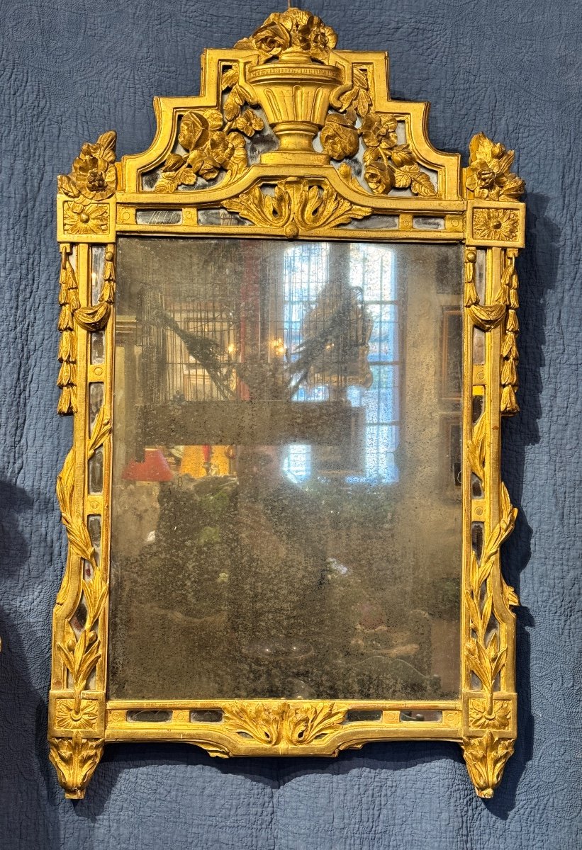 Large Gilded Wood Mirror With Glazing Beads – 18th Century, Louis XVI Style