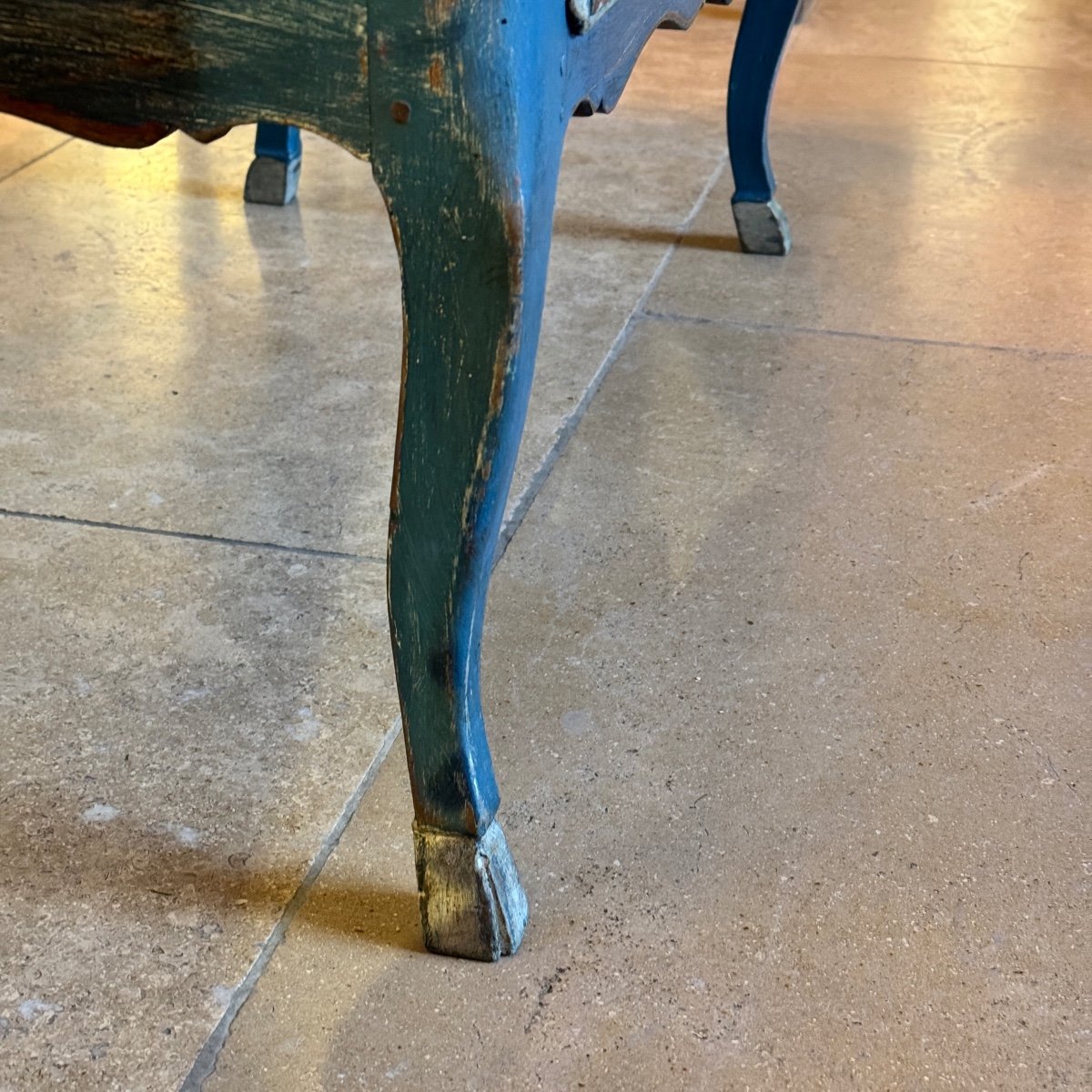 Louis XV Sauteuse Chest Of Drawers, Blue Patina, 18th Century-photo-3