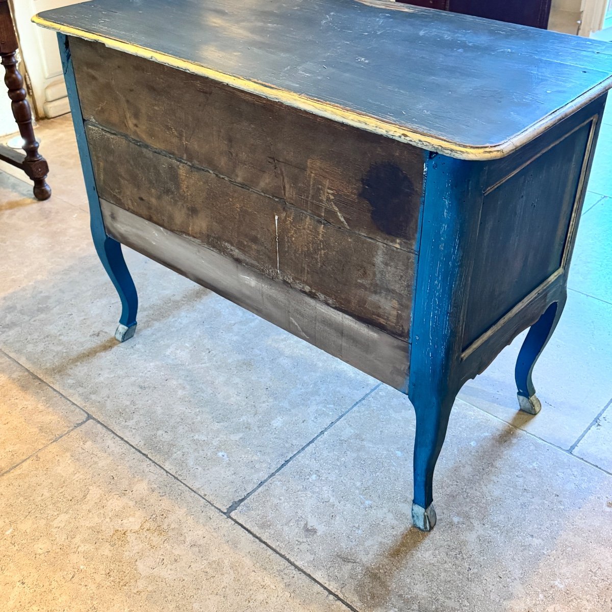 Louis XV Sauteuse Chest Of Drawers, Blue Patina, 18th Century-photo-2