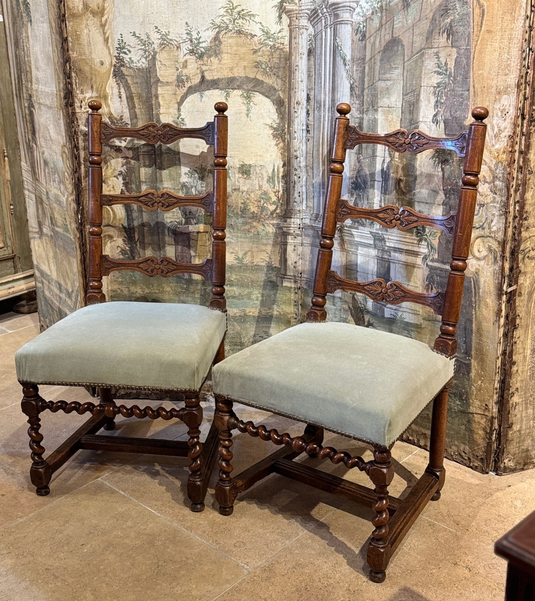 Pair Of Walnut Chairs – Louis XIII Style – 17th Century