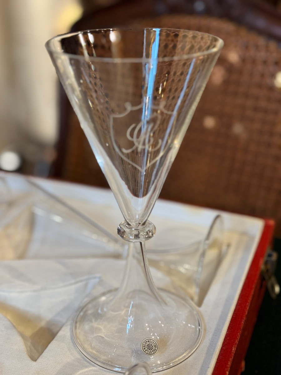 Set Of 12 Val Saint-lambert Crystal Glasses-photo-2