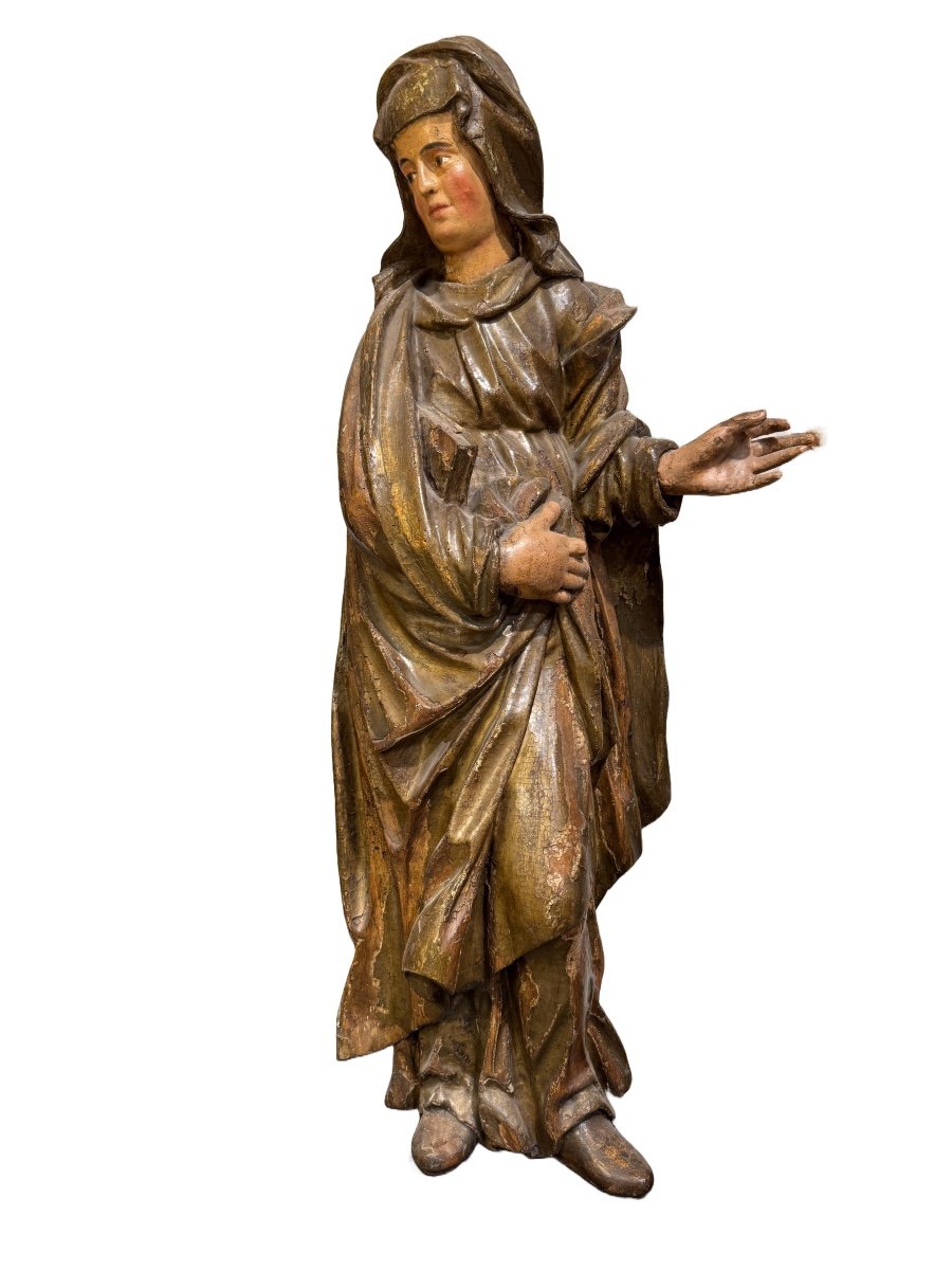 Sainte Anne, Very Beautiful Polychrome And Golden Wood Sculpture - 16th