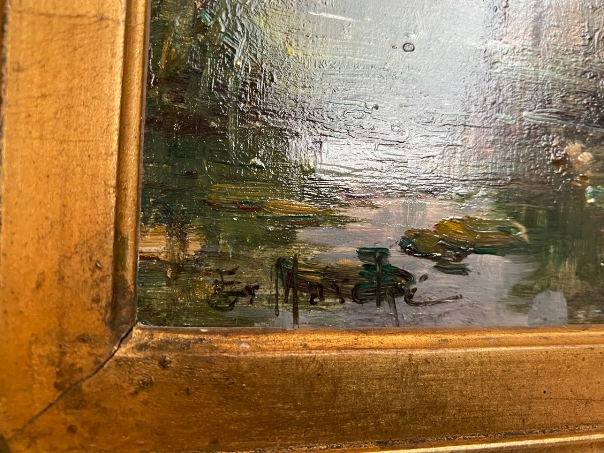 Bord de rivière Huile sur toile post impressionniste 19ème-photo-5
