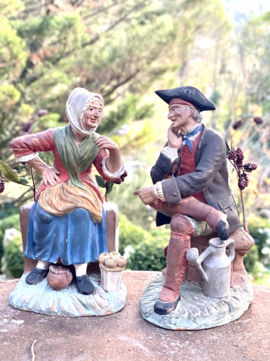 Polychrome Santibelli Couple, 19th Century Folk Art, Marseille