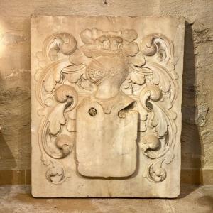 Stone Carved With A Large Contal Coat Of Arms From The 17th Century 