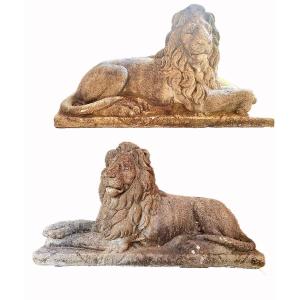 Pairs Of Lions In Reconstituted Stones 