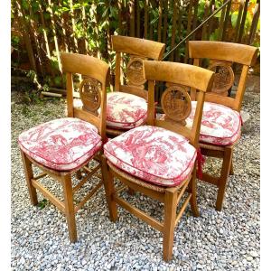 Suite Of 4 Directoire Period Straw Chairs With Cut Backs