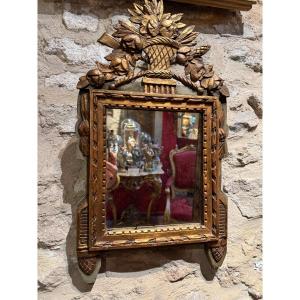 Louis XVI Mirror With Pediment – Basket Of Flowers And Ribbons, 19th Century