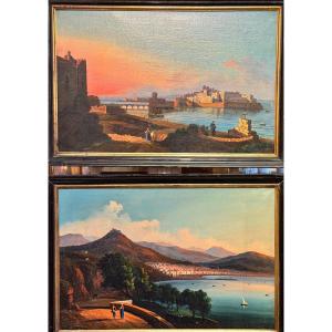 Paire De Paysages Napolitains – Huiles Sur Toile, XIXe Siècle