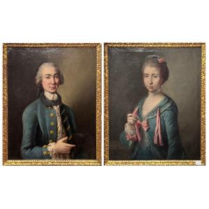 Paire De Portraits Aristocratiques – époque Louis XV, XVIIIe Siècle