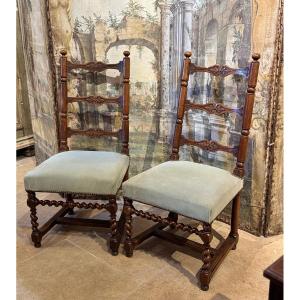 Pair Of Walnut Chairs – Louis XIII Style – 17th Century