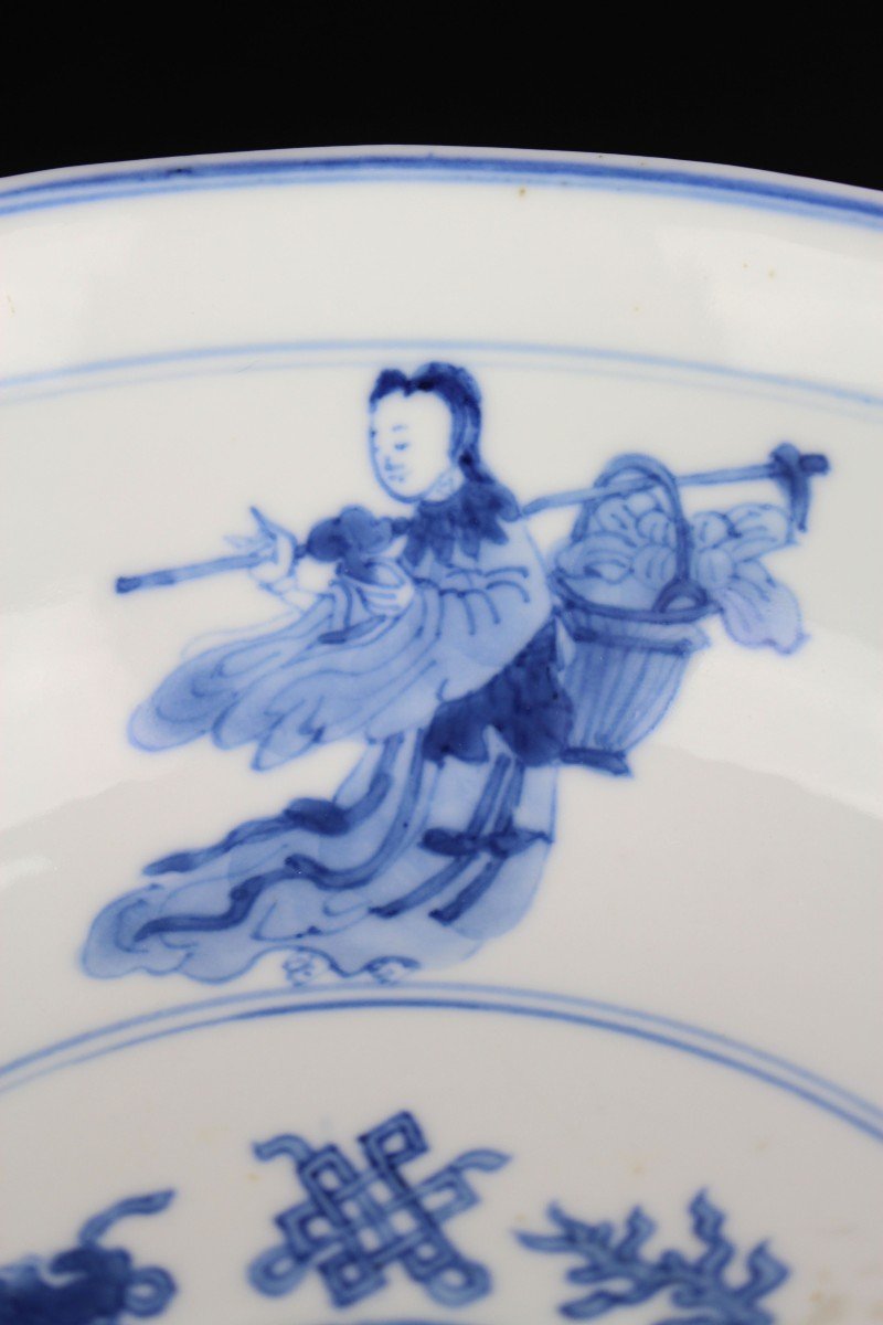 Blue And White Kangxi Bowl 18th Century Qing Dynasty Taoist Decorations Lan Caihe Ca. 1700-1720-photo-4