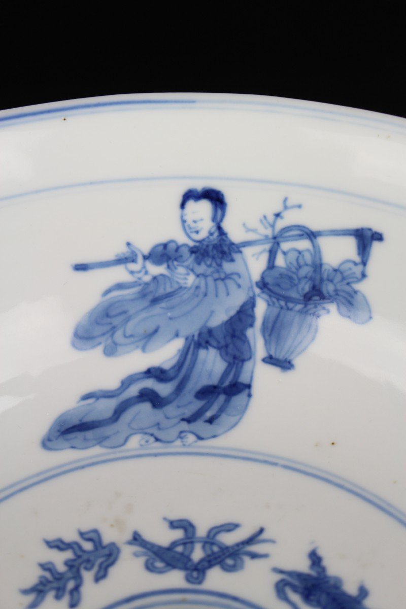 Blue And White Kangxi Bowl 18th Century Qing Dynasty Taoist Decorations Lan Caihe Ca. 1700-1720-photo-8