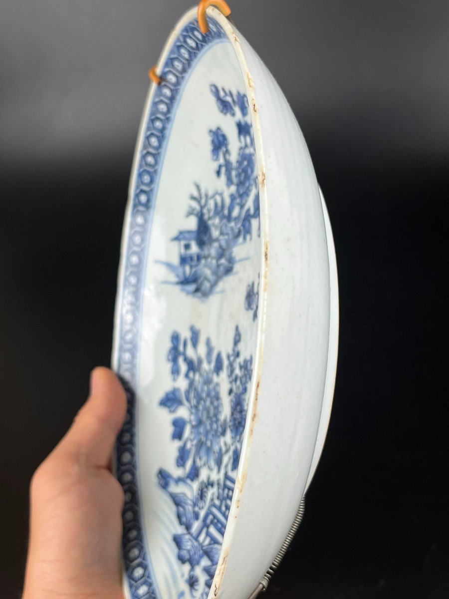 Antique Chinese Qianlong / Yongzheng Blue And White Porcelain Dish 18th Century Qing Dynasty-photo-3