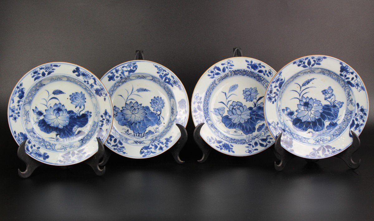 Chinese Porcelain Yongzheng Qianlong Plates 4x Blue And White Qing Dynasty Antique 18th Century