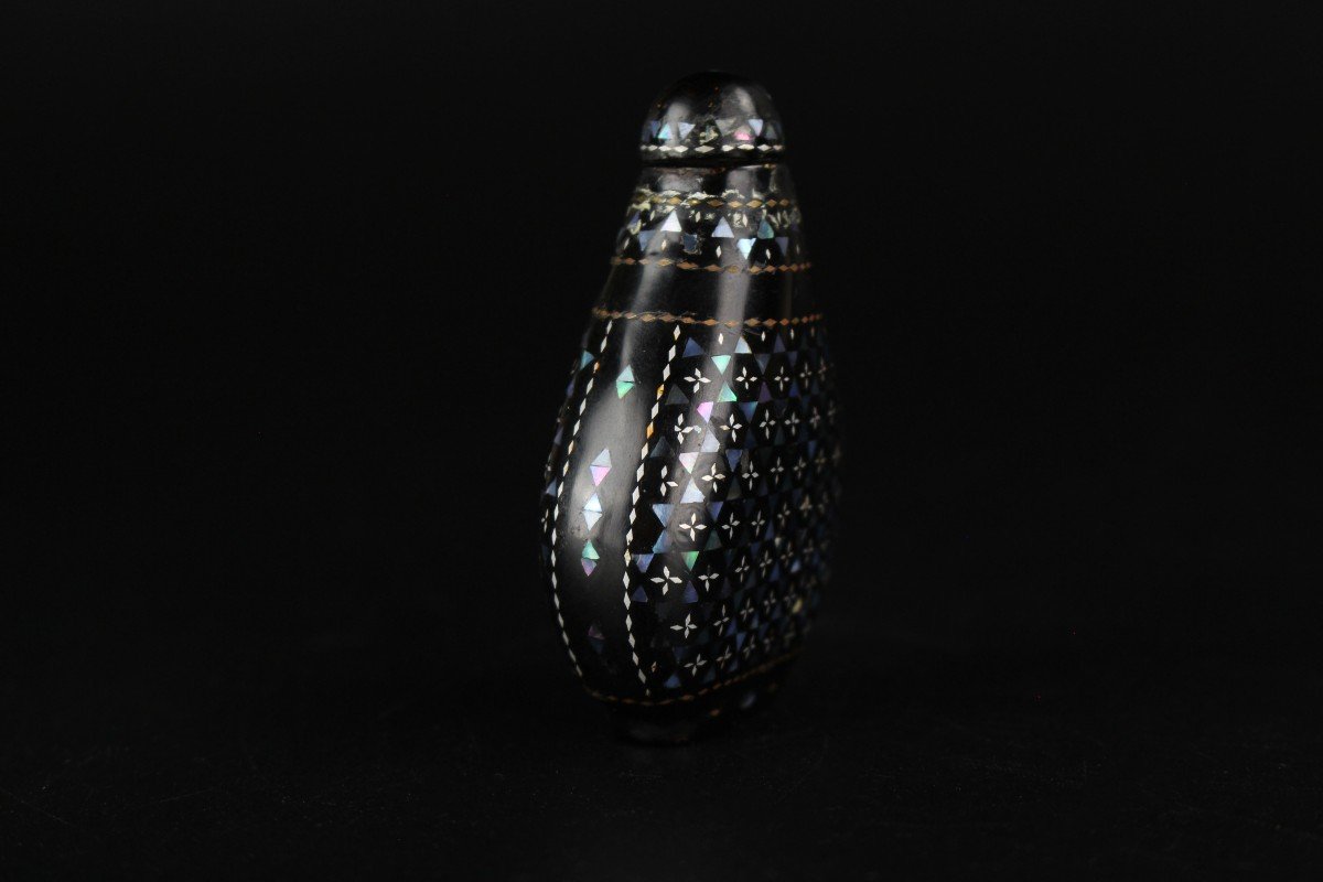 Japanese Snuff Bottle Lac Burgauté Aogai 19th Century Edo / Meiji Period Antique Lacquer Laque-photo-1