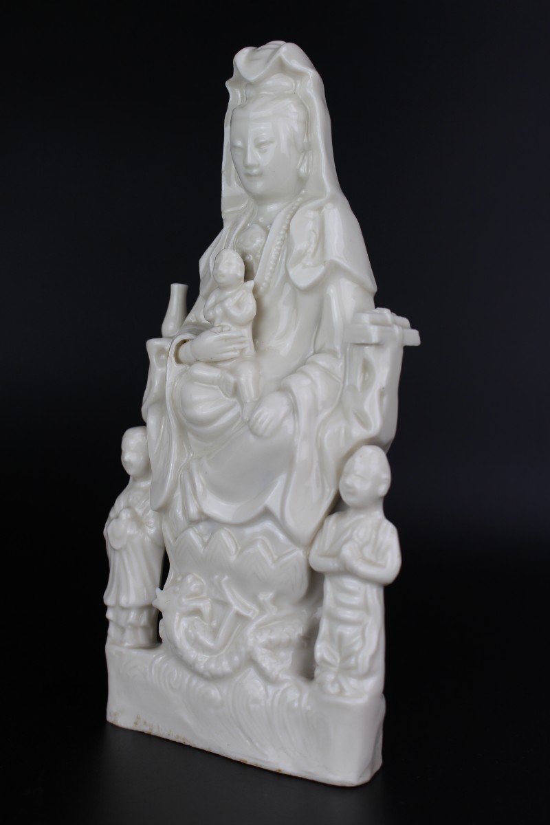 Porcelaine Chinoise Kangxi Blanc De Chine Guanyin Sculpture Dehua Figurine De La Dynastie Qing-photo-2