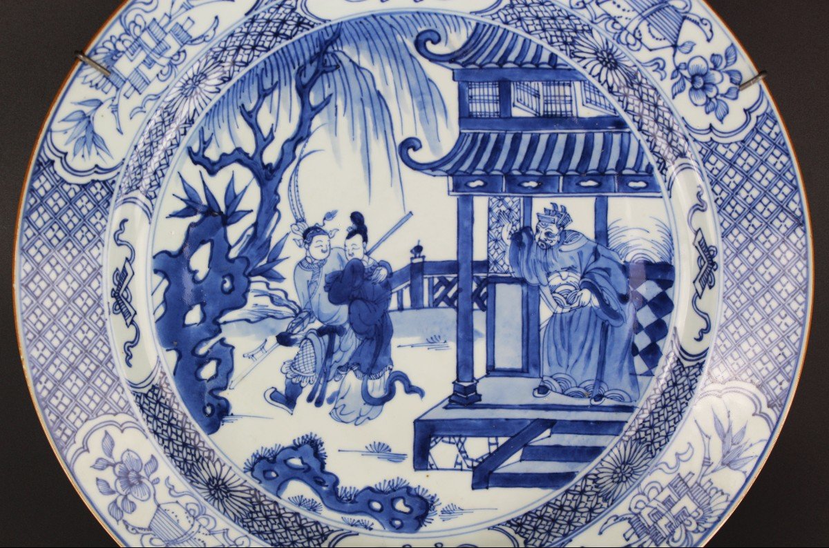 Chinese Porcelain Kangxi Yongzheng Large Plate 37 Cm Blue And White Qing Dynasty Antique 18th C-photo-7