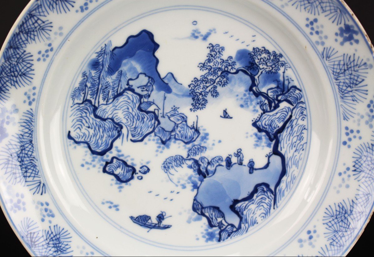 Chinese Porcelain Master Of The Rocks Dish Kangxi Blue And White Qing Dynasty Antique 17th C-photo-3