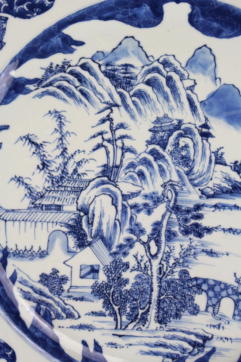 Chinese Porcelain Kangxi Large Plate 37.8 Cm Blue & White Qing Dynasty Master Of The Rocks Dish-photo-2