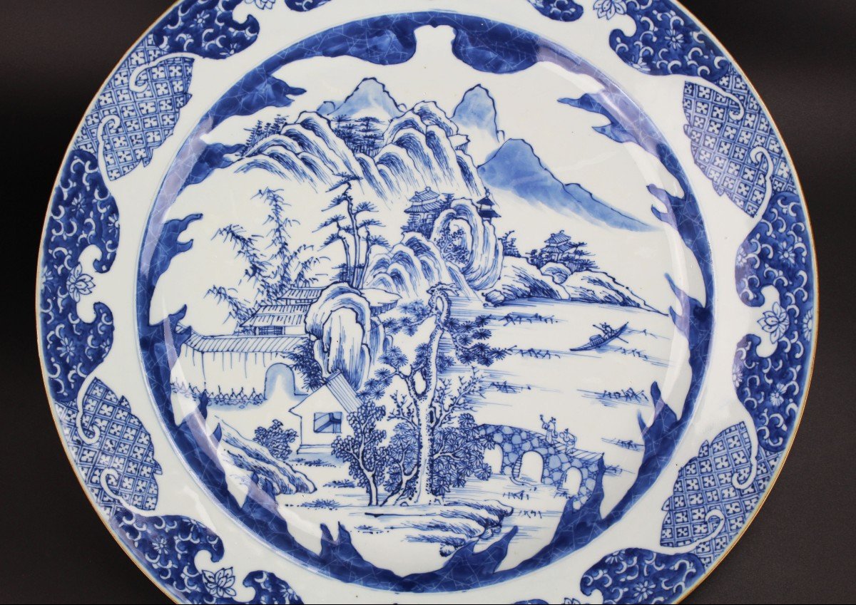 Chinese Porcelain Kangxi Large Plate 37.8 Cm Blue & White Qing Dynasty Master Of The Rocks Dish-photo-3