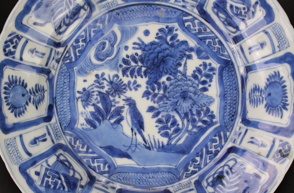 Chinese Porcelain Wanli Kraak Plate Blue And White Ming Dynasty Antique 17th C Export Dish Bird-photo-2