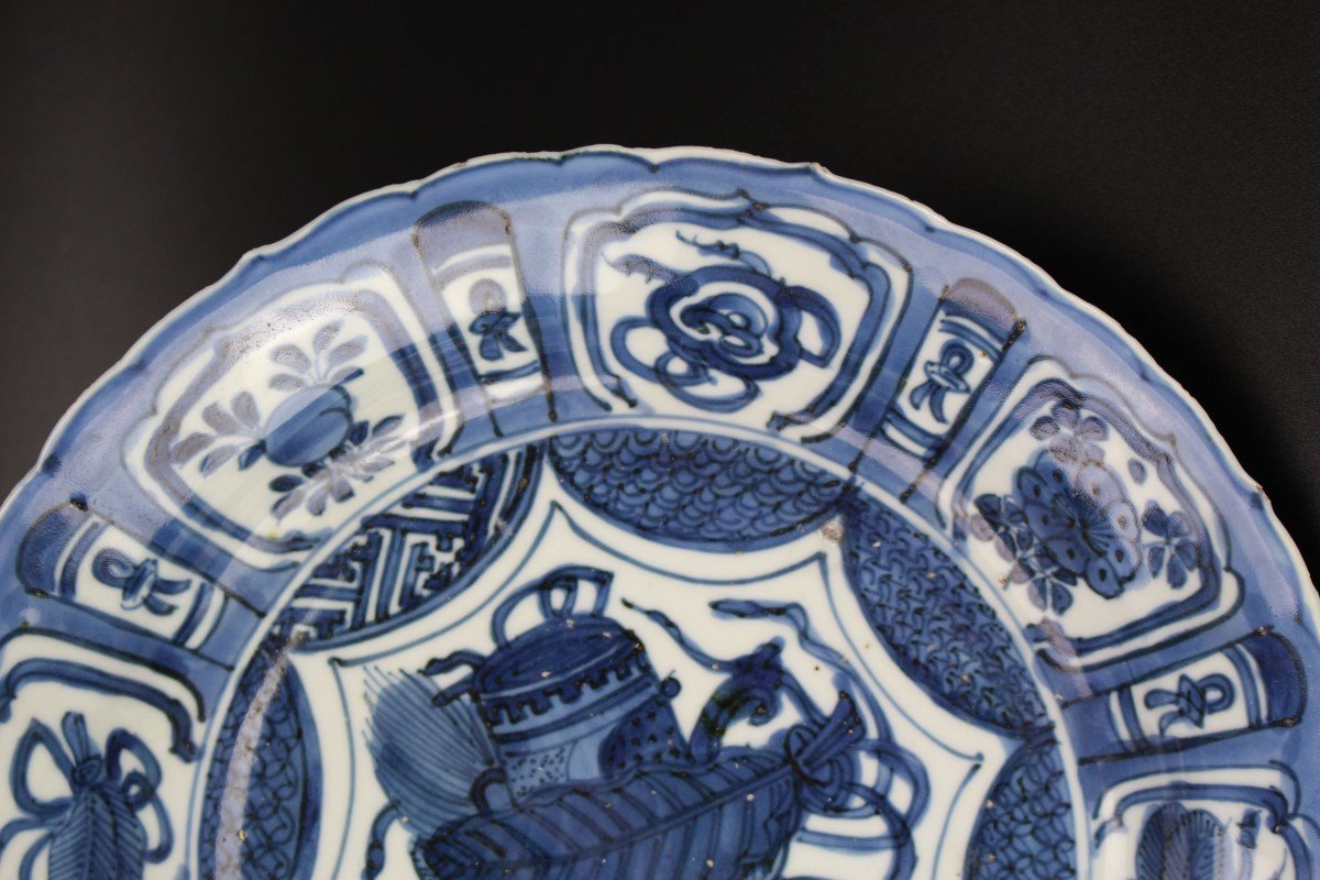 Assiette En Porcelaine Chinoise Wanli Kraak Bleu Et Blanc Dynastie Ming Antique 17ème Siècle-photo-4