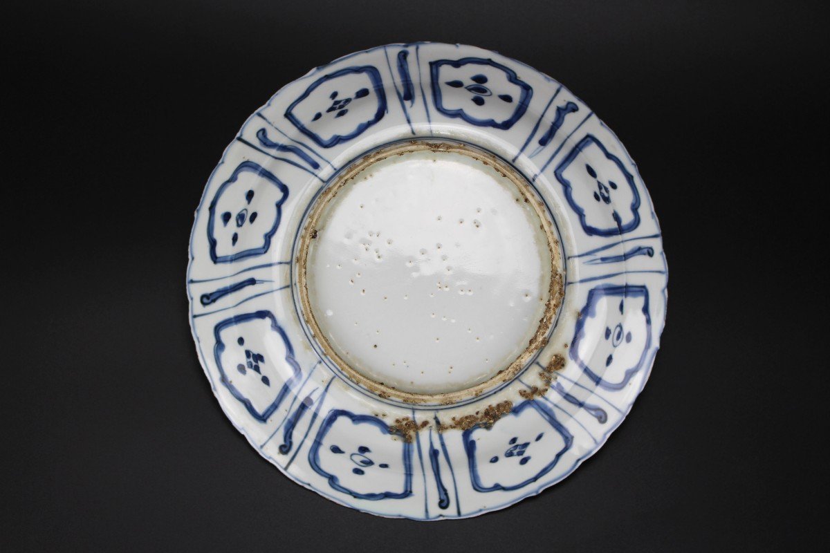 Assiette En Porcelaine Chinoise Wanli Kraak Bleu Et Blanc Dynastie Ming Antique 17ème Siècle-photo-5