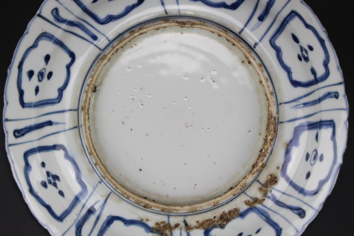 Assiette En Porcelaine Chinoise Wanli Kraak Bleu Et Blanc Dynastie Ming Antique 17ème Siècle-photo-6