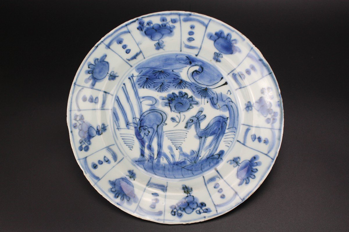 Assiettes En Porcelaine Chinoise Wanli Kraak Bleu Et Blanc Dynastie Ming Antique 17ème Siècle-photo-2