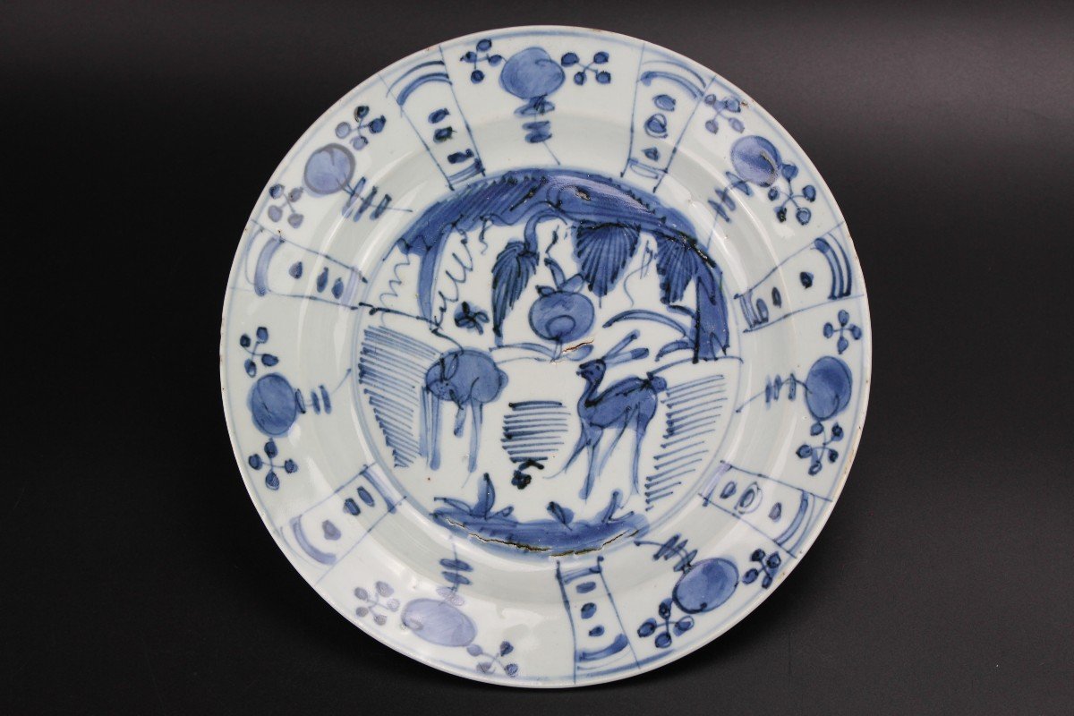 Assiettes En Porcelaine Chinoise Wanli Kraak Bleu Et Blanc Dynastie Ming Antique 17ème Siècle-photo-2