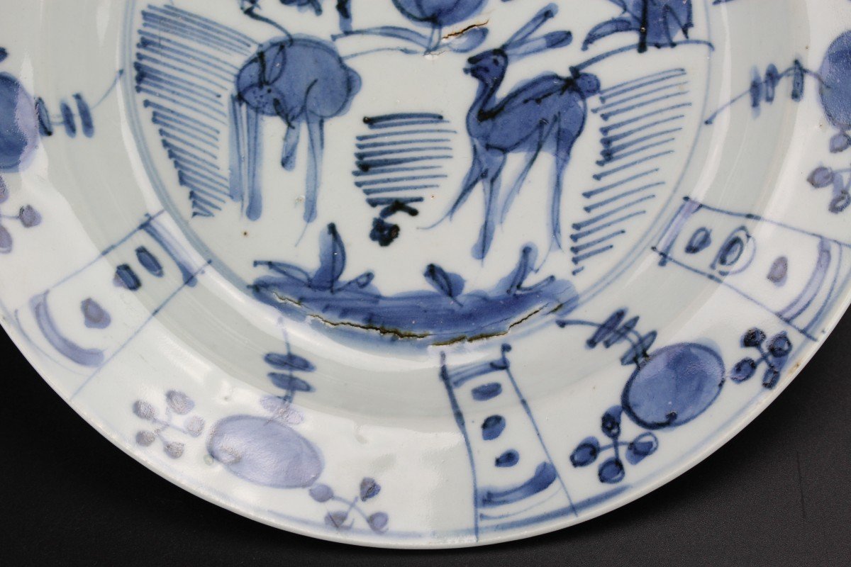 Assiettes En Porcelaine Chinoise Wanli Kraak Bleu Et Blanc Dynastie Ming Antique 17ème Siècle-photo-5