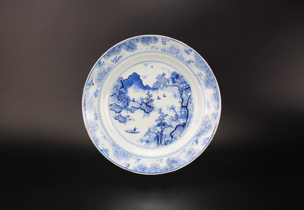 Chinese Porcelain Master Of The Rocks Dish Kangxi Blue And White Qing Dynasty Antique 17th C.