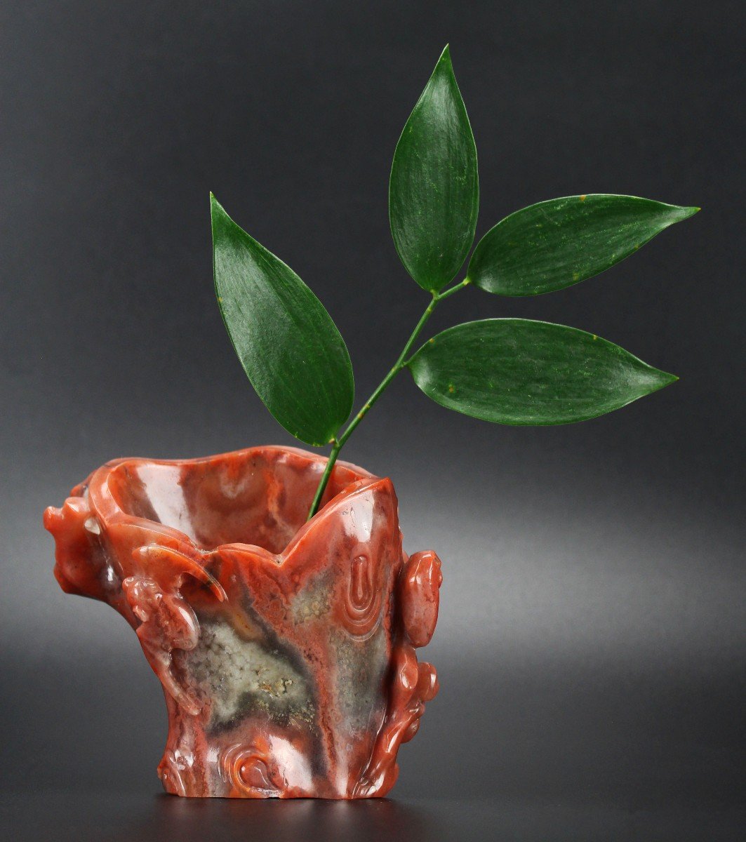 Chinese Carnelian Agate Vase Brush Washer Qing Dynasty Antique Chinese Hardstone Carving 18th C-photo-3