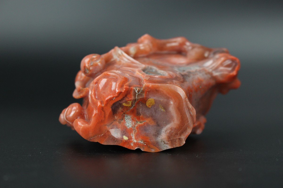 Chinese Carnelian Agate Vase Brush Washer Qing Dynasty Antique Chinese Hardstone Carving 18th C-photo-1