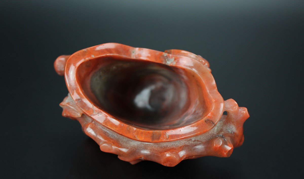 Chinese Carnelian Agate Vase Brush Washer Qing Dynasty Antique Chinese Hardstone Carving 18th C-photo-2